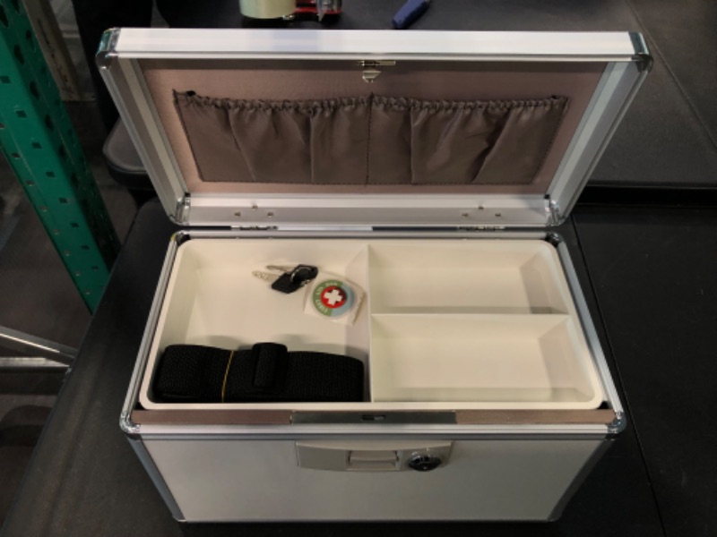 Photo 1 of KYODOLED Locking Key Medicine Box,First Aid Key Safe Box with Lock,Key Medication Storage Lock Box for Drugs Use, 12.2'' x 7.8'' x 8.2'' White Mediuim 12.2'' x 7.8'' x 8.2''