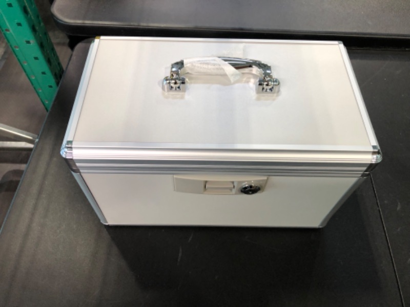 Photo 1 of KYODOLED Locking Key Medicine Box,First Aid Key Safe Box with Lock,Key Medication Storage Lock Box for Drugs Use, 12.2'' x 7.8'' x 8.2'' White Mediuim 12.2'' x 7.8'' x 8.2''