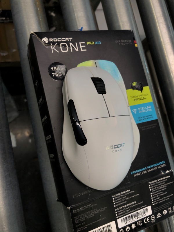 Photo 3 of ROCCAT Kone Pro Air Gaming PC Wireless Mouse, Bluetooth Ergonomic Performance Computer Mouse with 19K DPI Optical Sensor, AIMO RGB Lighting & Aluminum Scroll Wheel, 100+ Hour Battery Life, White White Kone Pro Air