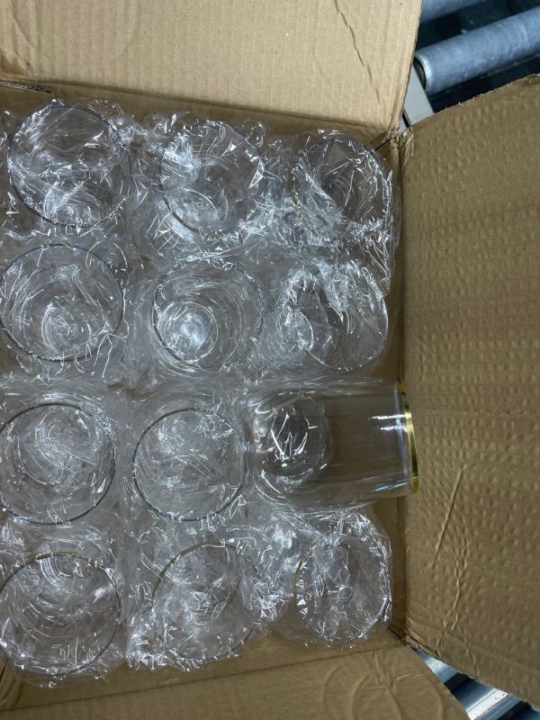 Photo 2 of 24 piece Stemless Disposable Unbreakable Crystal Clear Plastic Wine Glasses Set of 24 (12 Ounce - Gold Rim)