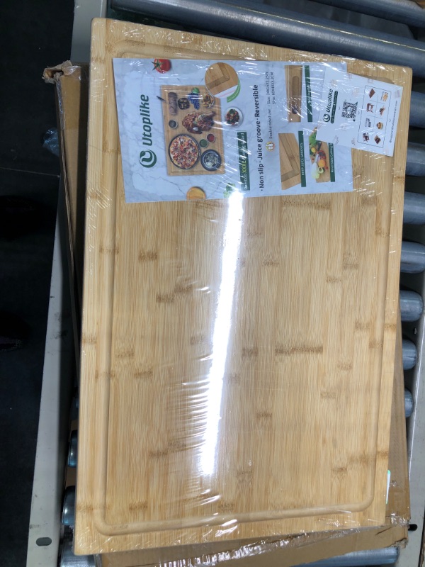 Photo 2 of Utoplike XXXL Bamboo Cutting Board 24 x16 Inch and Bamboo Cheese Board Charcuterie Platter & Serving Tray with Knife Set