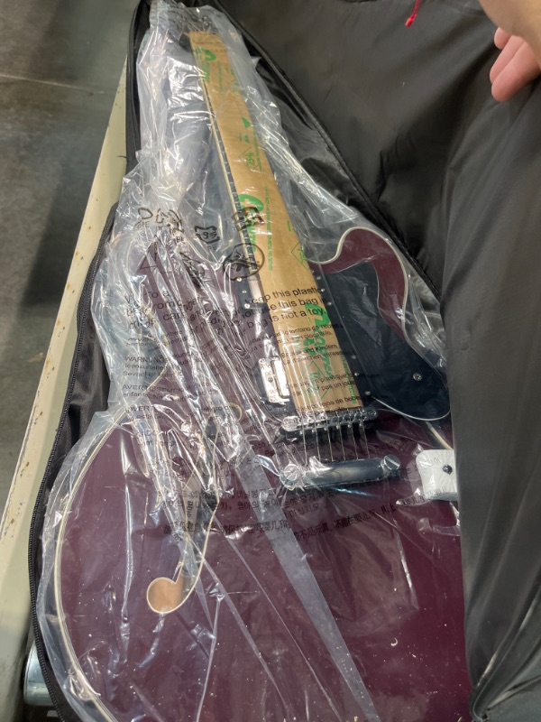 Photo 3 of Donner Semi-Hollow Electric Guitar, DJP-1000 Jazz Guitar with H-H Pickups & Coil-splitting Function, 335 Electric Guitar Bonus Bag, Cable, Strap Burgundy Red