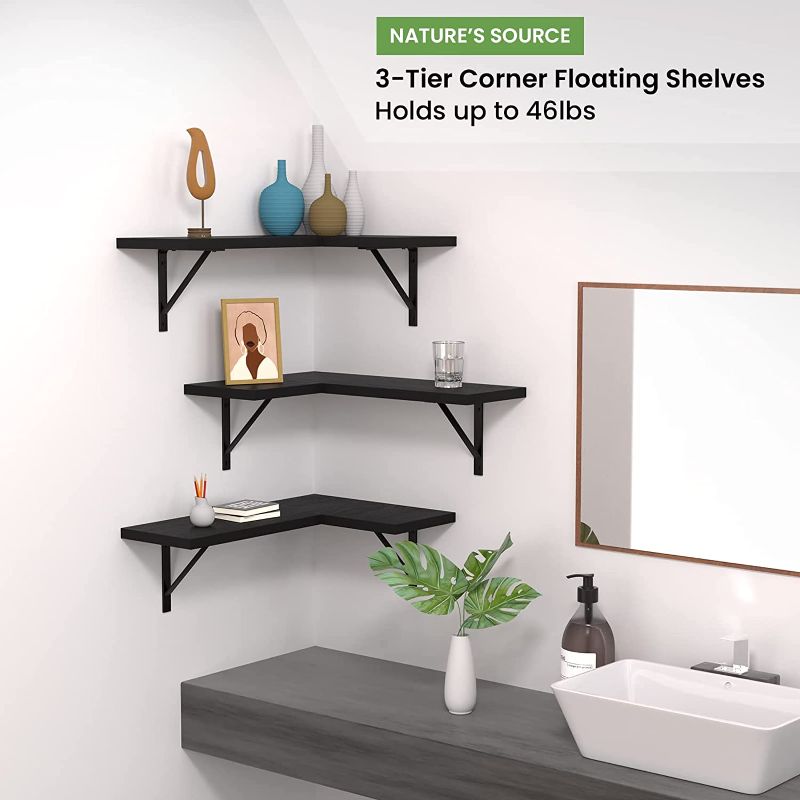 Photo 1 of 
NATURE'S SOURCE Floating Corner Shelves Set of 3, Corner Shelves Wall Mounted, Floating Shelves for Bedroom Kitchen Living Room Bathroom Office- Gothic...