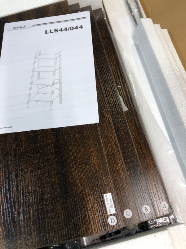 Photo 3 of VASAGLE Ladder Shelf, 4-Tier Bookshelf, Storage Rack, Bookcase with Steel Frame, for Living Room, Home Office, Kitchen, Bedroom, Industrial Style, Rustic Dark Brown and Black ULLS44BF Rustic Dark Brown + Black