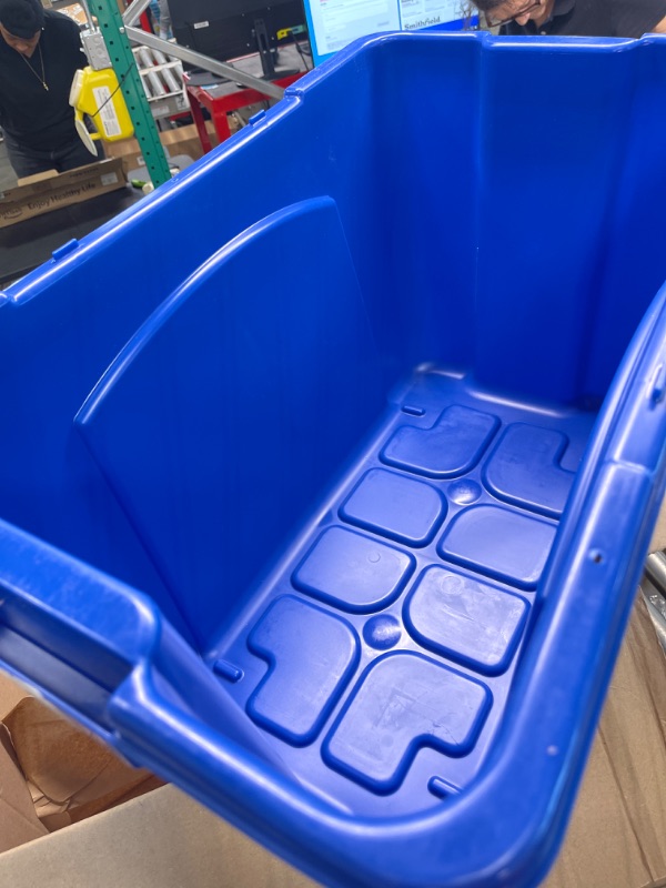 Photo 4 of Rubbermaid Commercial Products, Recycling Bin/Box for Paper and Packaging, Stackable, 18 GAL, for Indoors/Outdoors/Garages/Homes/Commercial Facilities, Blue (FG571873BLUE) 18 Gallon Recycling Bin 1 Pack