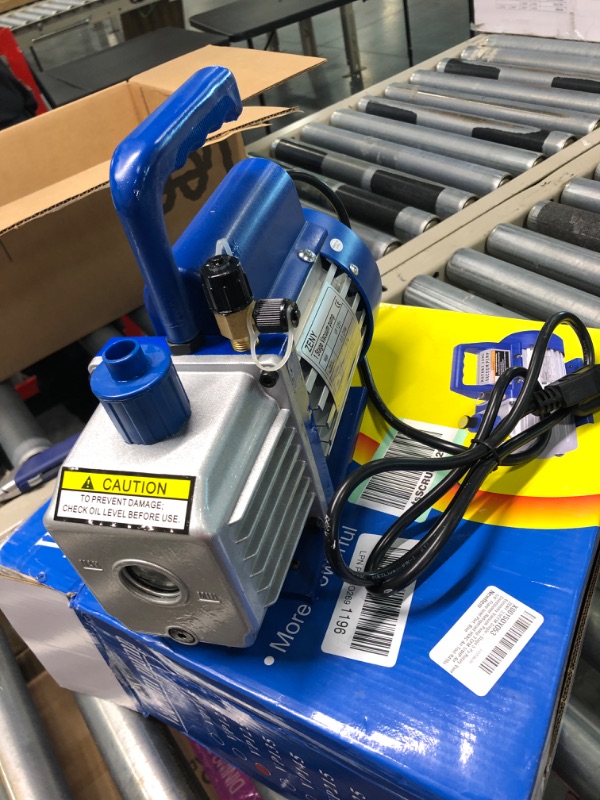 Photo 2 of ZENY 3,5CFM Single-Stage 5 Pa Rotary Vane Economy Vacuum Pump 3 CFM 1/4HP Air Conditioner Refrigerant HVAC Air Tool R410a 1/4" Flare Inlet Port, Blue