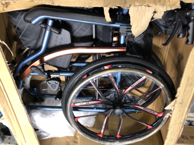 Photo 1 of Magnesium Lightweight Foldable Wheelchairs for Elderly Self-propelled Chair, Portable & Folding, 18in Seat, Weight Capacity 300 lbs (20) 20 in rear-wheel