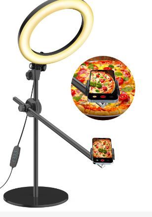 Photo 1 of Selfie Ring Light with Stand and Phone Holder,Overhead Phone Mount with 10.5" Ring Lights,Desk Circle Lingt with Tripod Adjustable Shooting Arm for Video Recording,YouTube,TikTok,Live Streaming