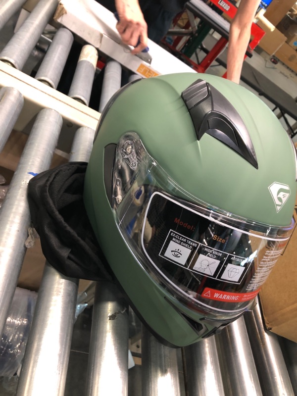 Photo 2 of KYPARA Full Face Motorcycle Helmet with Internal Tinted Visor & DOT Approved for Moped ATV Cruiser Scooter Alpine Matt Green Medium