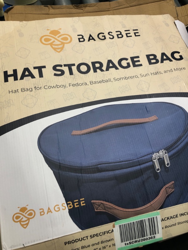 Photo 3 of Bagsbee Round Hat Box for Travel and Storage - 8 x 16 Inches - Hat Organizer for Women & Men with Carrier Straps and Stabilizing Rods - Collapsible Hat Storage for Cowboy, Fedora, Sun Hats and More