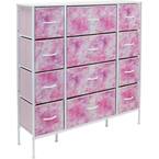 Photo 1 of 11.75 in. L x 46.5 in. W x 48.7 in. H 12-Drawer Tie Dye Pink Dresser Steel Frame Wood Top Easy Pull Fabric Bin