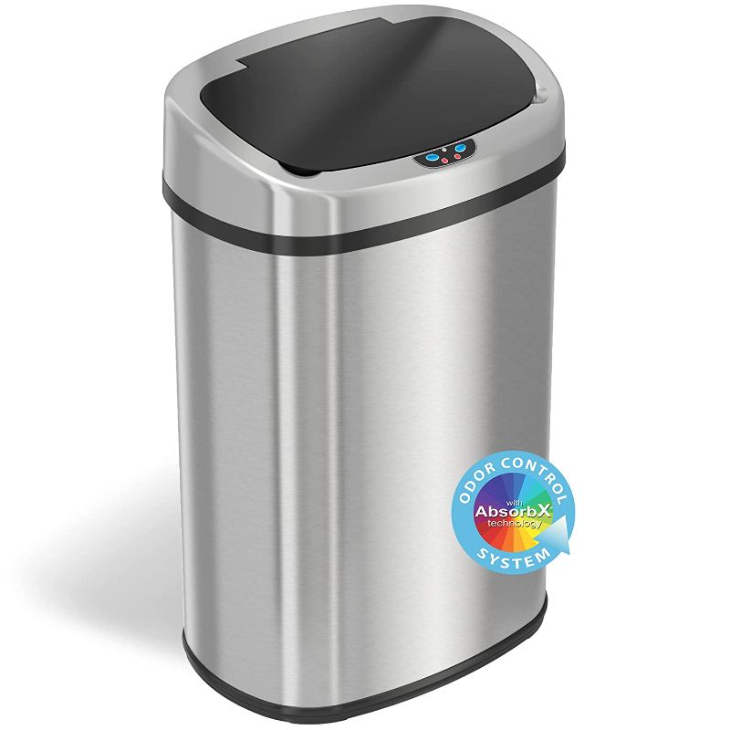 Photo 1 of 
iTouchless 13 Gallon SensorCan Kitchen Trash Can with Odor Filter, Stainless Steel, Oval Shape, Sensor-Activated Lid Garbage Bin for Home, Office, Slim... (CHARGER NOT INCLUDED)(BATTERY POWERED)!!!!