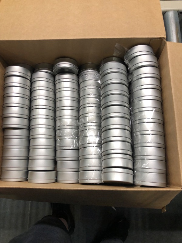 Photo 1 of 2 Ounce Metal Tin Cans Round Empty Container Cans with Clear Top for Kitchen, Office, Candles, Candies, Small Crafts (48)