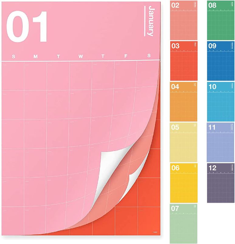 Photo 1 of Poketo - Undated Monthly Vertical Wall Calendar 30" x 20" - 12 Month Minimalist Wall Planner - Monthly Calendar - Eco Friendly Paper - Office Supplies - Ideal for Office & Home - 2023 - Rainbow Combo Rainbow Combo 30” x 20”