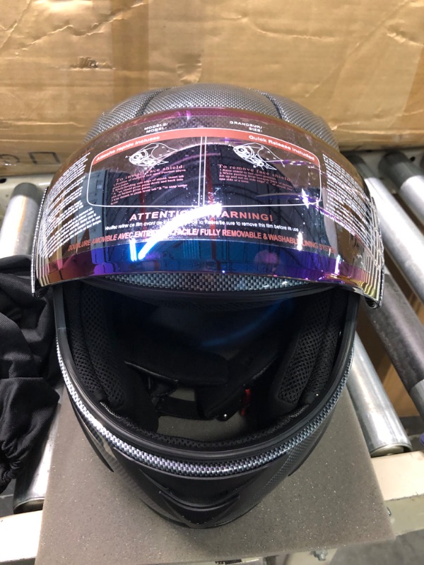 Photo 3 of 1Storm Motorcycle Bike Full Face Helmet Mechanic Skull: HJDJ11 Carbon Fiber Black X-Large