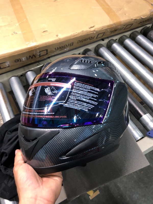 Photo 6 of 1Storm Motorcycle Bike Full Face Helmet Mechanic Skull: HJDJ11 Carbon Fiber Black X-Large