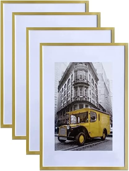 Photo 1 of Art Emotion Gold 16x24 Picture Frame Display 16x20 Pictures with Mat or 16x24 without Mat, Horizontal and Vertical for Wall- 4 packs.