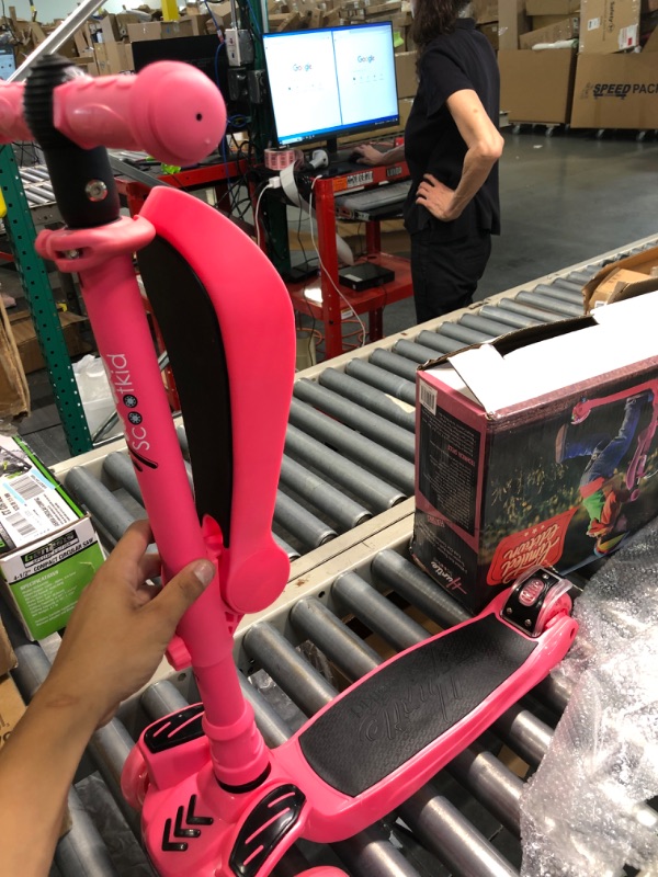 Photo 5 of 3 Wheeled Scooter for Kids - Stand & Cruise Child/Toddlers Toy Folding Kick Scooters w/Adjustable Height, Anti-Slip Deck, Flashing Wheel Lights, for Boys/Girls 2-12 Year Old - Hurtle HURFS56 Watermelon