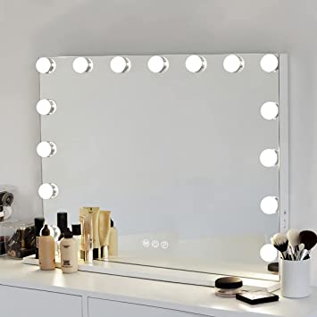 Photo 1 of 
Hansong Large Vanity Mirror with Lights, Hollywood Mirror with Lights, Lighted Vanity Mirror with 15 Dimmable LED Bulbs for Dressing Table, Light up Makeup Mirror Tabletop or Wall-Mounted White
