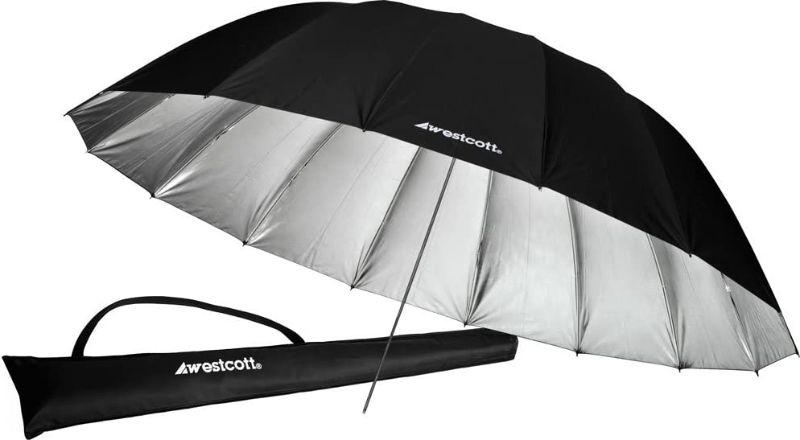 Photo 1 of HappyGo 7 feet Parabolic Umbrella,16-fibreglass Rib Translucent Umbrella 0.3”/7.7mm Stainless Steel Shaft for Different Types of Flashlight for Photography use,Black Bag Included,Model S775 White