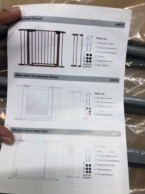 Photo 5 of Babelio Metal Baby Gate with Wood Pattern, 29- 48'' Extra Wide Walk Thru Pet Dog, Easy Install Wall Mounted Dog Gate, No Tools Required, with Wall Protectors and Extensions Wood Pattern 29-48 Inch (Pack of 1)