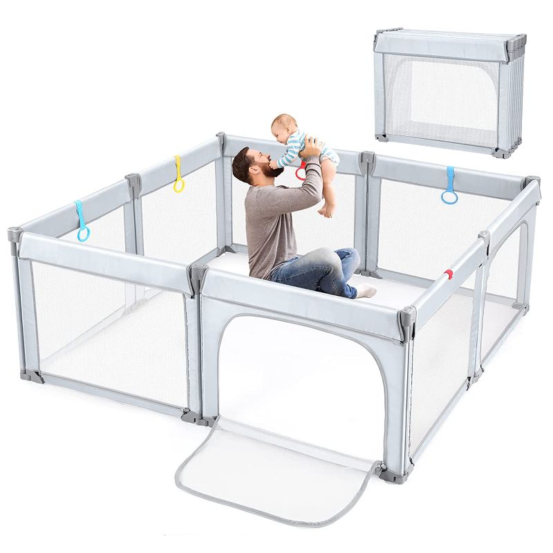 Photo 1 of Foldable Baby Playpen, Dripex Upgrade Kids Large Playard with 5 Handlers,Indoor & Outdoor Kids Activity Center,Infant Safety Gates with Breathable Mesh