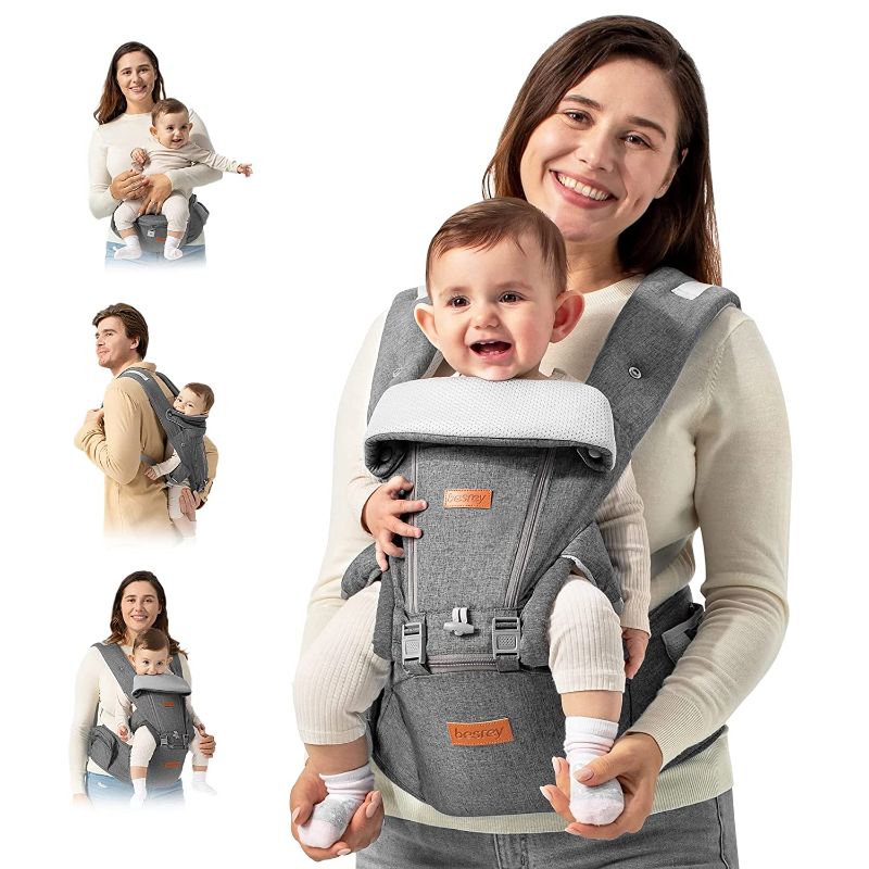 Photo 1 of Baby Carrier with Hip Seat besrey, Infant Holder with Head Support, Toddler Carrier for Men, Mom Dad Hiking Backpack Hipseat, Happy Kangroo Wrap, Soft Front Outward Forward Facing Chest Carrier