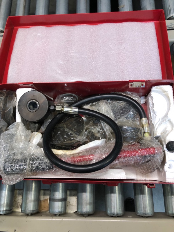 Photo 4 of WeChef 15 Ton 1/2 to 4 inch Hydraulic Punch Driver Kit 10 Dies Knockout Hole Complete 11 14 Gauge Tool Case Red