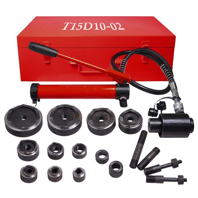 Photo 1 of WeChef 15 Ton 1/2 to 4 inch Hydraulic Punch Driver Kit 10 Dies Knockout Hole Complete 11 14 Gauge Tool Case Red