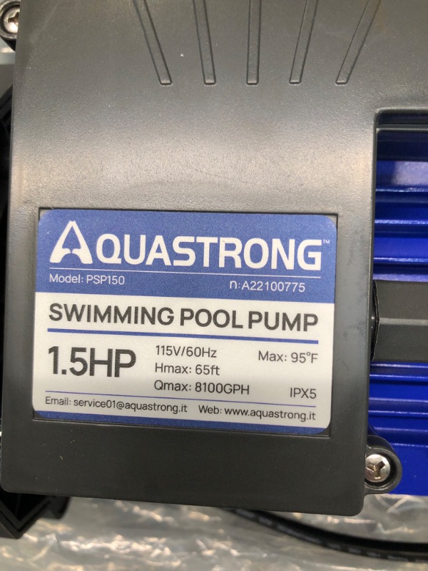 Photo 6 of Aquastrong 1.5 HP In/Above Ground Single Speed Pool Pump, 115V, 8100GPH, High Flow, Powerful Self Primming Swimming Pool Pumps with Filter Basket