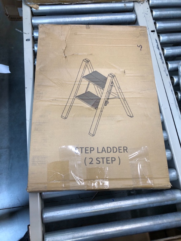 Photo 2 of 2 Step Ladder,Folding Step Stool Anti-Slip Wide Pedal Portable Stepladder Storage Shelf Rack Adults Stools Lightweight Home Kitchen Gold Ladders