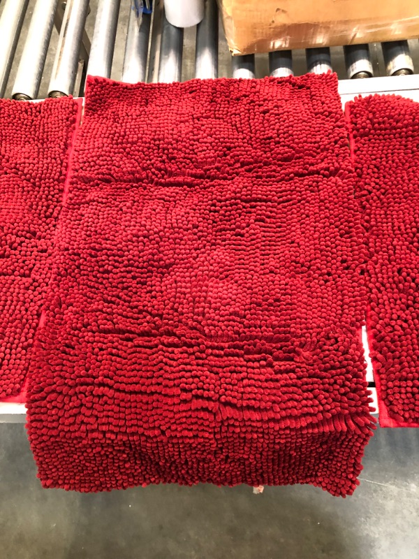 Photo 5 of BYSURE Red Bathroom Rugs Sets 3 Piece Non Slip Extra Absorbent Shaggy Chenille Bathroom Rugs and Mats Sets, Soft & Dry Bath Rug/Mat Sets for Bathroom Washable Carpets Set