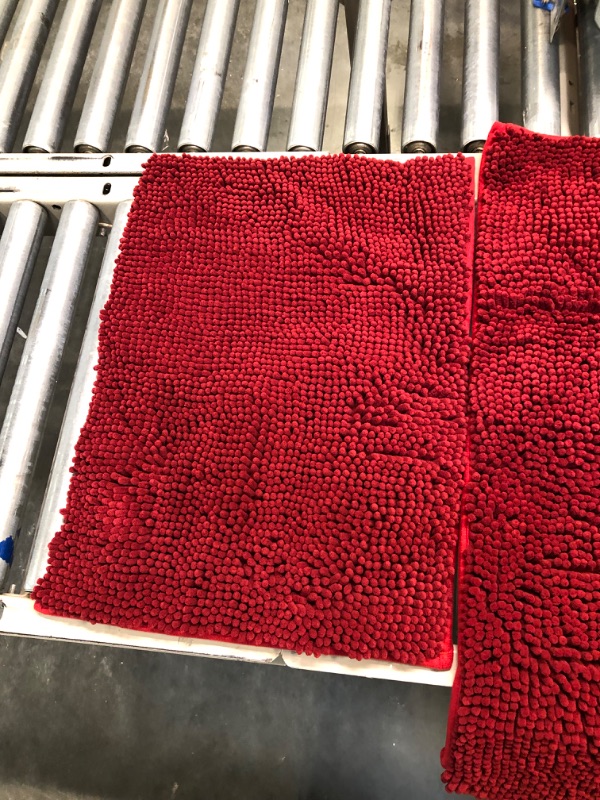 Photo 4 of BYSURE Red Bathroom Rugs Sets 3 Piece Non Slip Extra Absorbent Shaggy Chenille Bathroom Rugs and Mats Sets, Soft & Dry Bath Rug/Mat Sets for Bathroom Washable Carpets Set