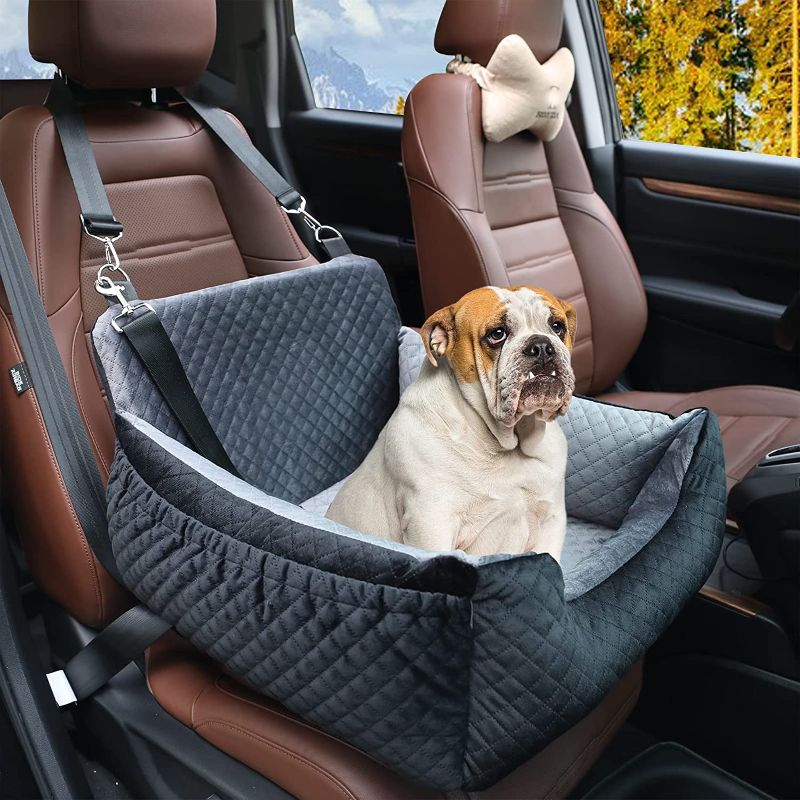 Photo 1 of Dog Car Seat Bed with Pocket for Small Dogs Travel Safety,Non-Slip Base and Thickened Sponge Pad, can be Disassembled and Easy to Clean(Black Outside Grey Inside)