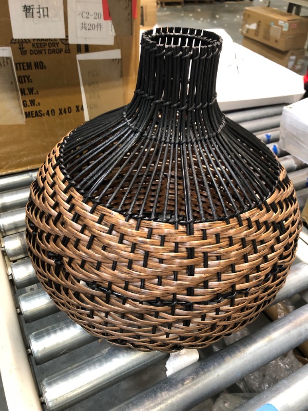 Photo 4 of Arturesthome Rattan Pendant Light for Kitchen Island, Wicker Chandelier, Handmade Woven Hanging Ceiling Lighting Fixtures Lampshade for Living Room Bedroom 40cmx40cm