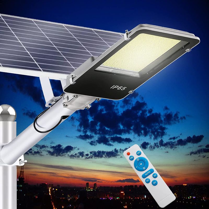 Photo 1 of 1000W Solar Street Light Outdoor 100,000 Lumens Street Lights Solar Powered Dusk to Dawn Solar Flood Light Parking Lot Light with Remote Control for Street, Garden, Garage, Farm, No Motion Sensor