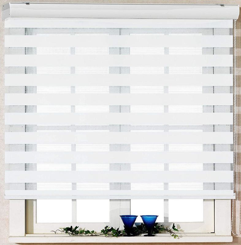 Photo 1 of [Foiresoft Basic, White, Zebra Roller Blinds, Dual Layer Shades, Sheer or Privacy Light Control, Day and Night Window Drapes, unknown size