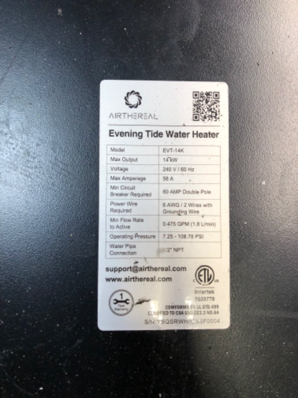 Photo 7 of Airthereal Electric Tankless Water Heater 18kW, 240Volts - Endless On-Demand Hot Water - Self Modulates to Save Energy Use - Small Enough to Install Anywhere - for 2 Showers, Evening Tide series