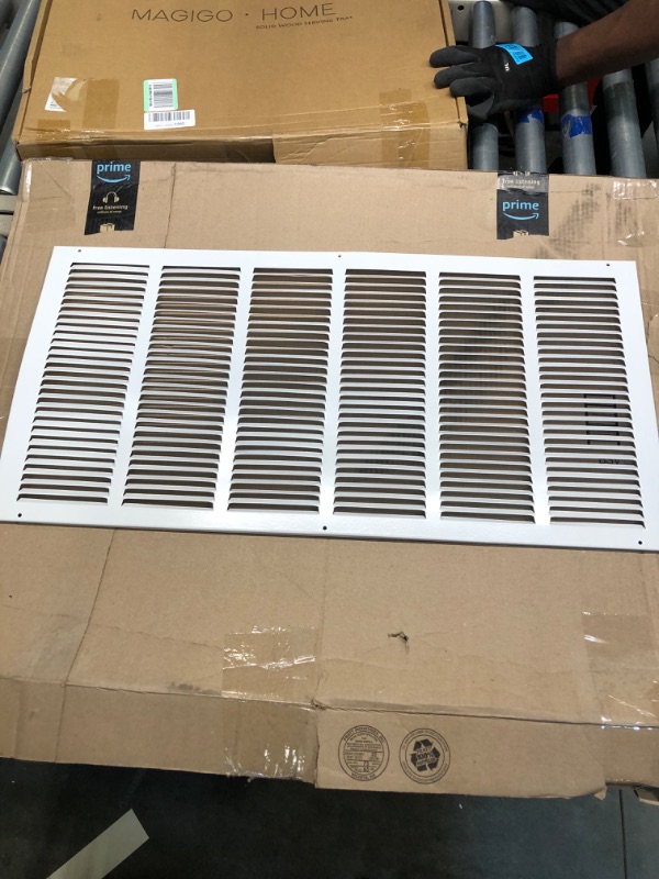 Photo 3 of Air Flow Decor 30" x 14" Steel Return Air Grille | HVAC Vent Cover Grill for Wall, Sidewall and Ceiling | Air Return Vent Covers, White (Screws Included) | Outside Dimensions: 31.75"W x 15.75"H