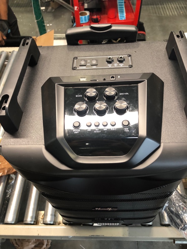Photo 5 of Moukey Karaoke Machine, PA System with 12" Woofer, Portable Bluetooth Speaker with 2 Wireless Microphones, Party Lights and Echo/Treble/Bass Adjustment, 