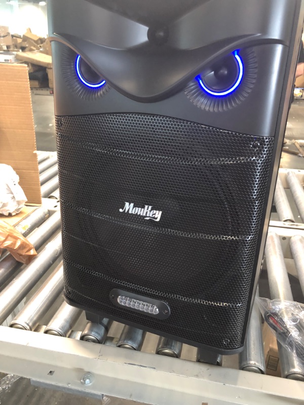 Photo 4 of Moukey Karaoke Machine, PA System with 12" Woofer, Portable Bluetooth Speaker with 2 Wireless Microphones, Party Lights and Echo/Treble/Bass Adjustment, 