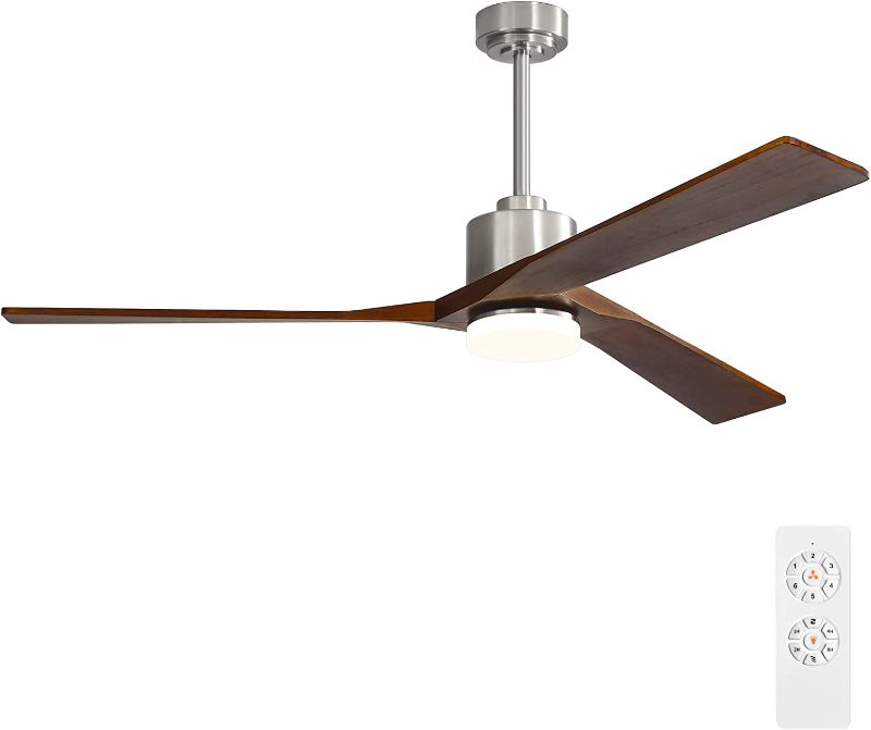 Photo 1 of WINGBO 52" DC Ceiling Fan with Lights, 3 Reversible Solid Wood Blades, 6-Speed Noiseless DC Motor, Brushed Nickel Finish Ceiling Fan with Remote, Walnut