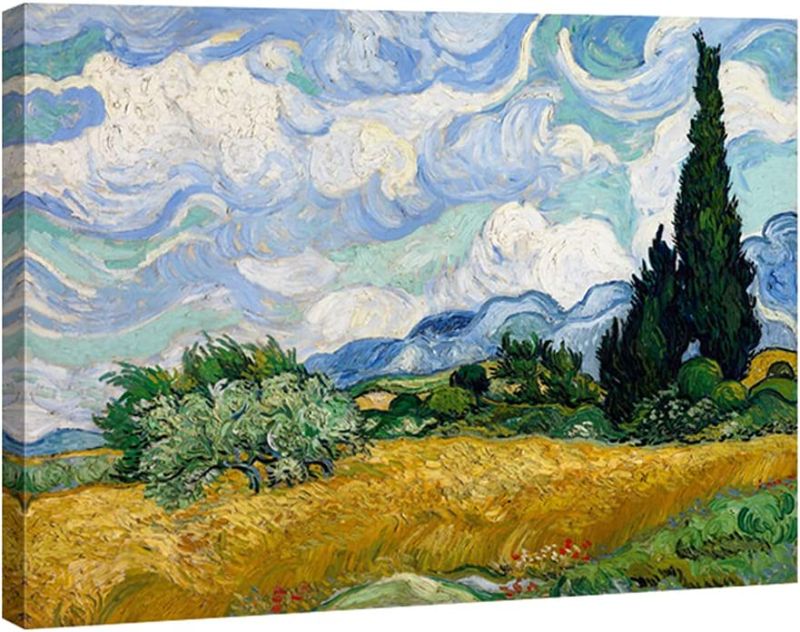 Photo 1 of Wieco Art Wheat Field with Cypresses by Van Gogh Famous Oil Paintings Reproduction Extra Large Modern Gallery Wrapped Landscape Giclee Canvas Prints Artwork on Canvas Wall Art for Home Decorations 48 x 36