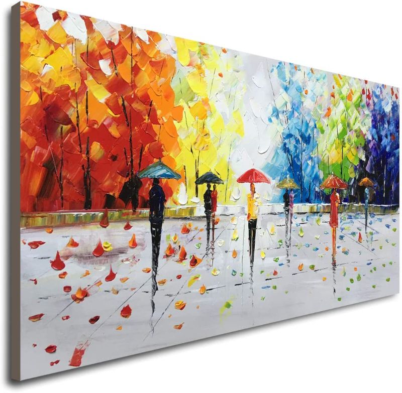 Photo 1 of 100% Hand-painted Abstract Landscape Wall Art People Walking Modern Oil Painting