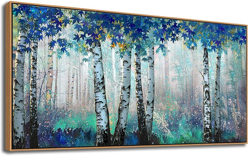 Photo 1 of White Birch Forest Wall Art Decor Canvas Picture Print Blue Green Tree Blue Maple Leaf Plant Living Room Bedroom Bathroom Office Framed Artwork Home Decoration