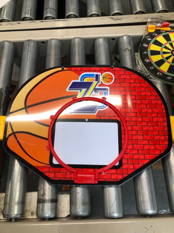 Photo 3 of OMNISAFE Arcade Basketball Hoop Game Set for Kids & Dart Board, Basketball Game Training System, Includes 2 Balls, 1 Air Pump and Slide Ramp