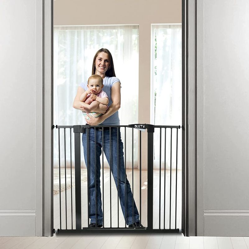Photo 1 of 36" Extra Tall for 29.5-46in,Extra Wide Auto Closed Dog Gate for The House with 2-Way Door for Kids, Heavy Duty Metal Safety Pet Gate for Stairs,Doorway,Entryways,Black…