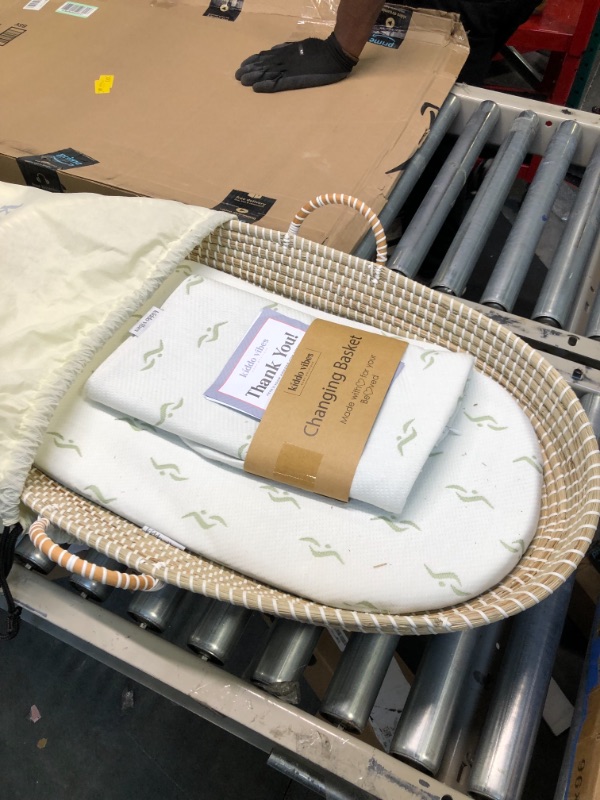 Photo 4 of KIDDO VIBES Handwoven Baby Changing Basket with Pad & 3 Waterproof Bamboo Jacquard Covers - Multifunctional CPSC Compliant Organic Seagrass Baby Moses Basket with a Soft Thick Waterproof Changing Pad