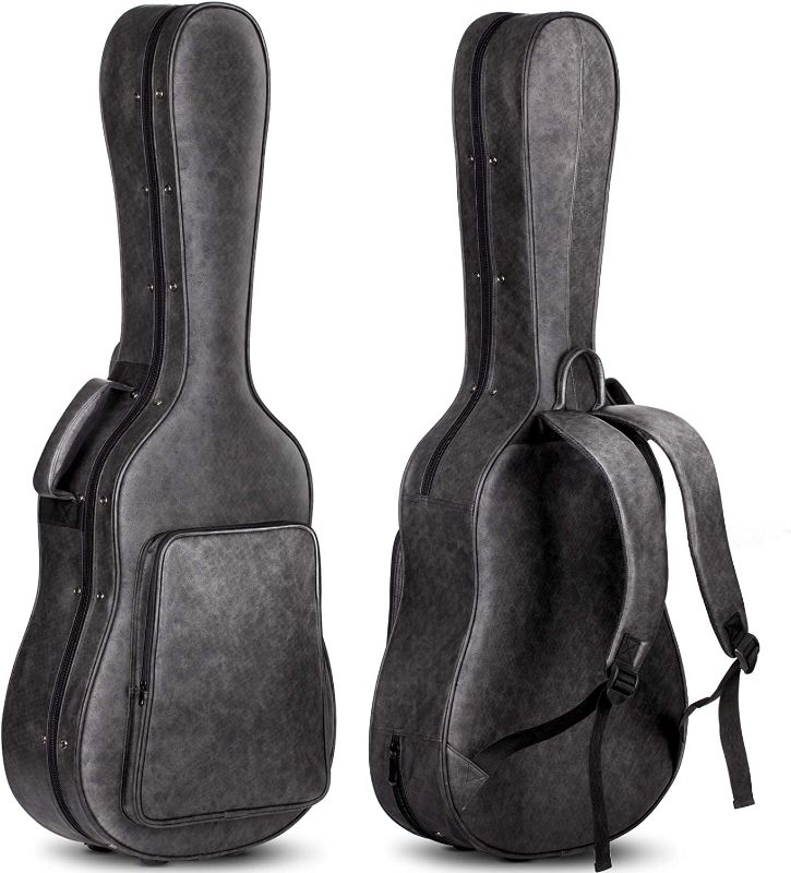 Photo 1 of CAHAYA Guitar Case Acoustic Hardshell 0.8in Thick Padding Waterproof PU with 3 Pockets and Storage Box Inside Hard Guitar Case for 40 41 inch Acoustic Guitar Travel Case for Air Consignment