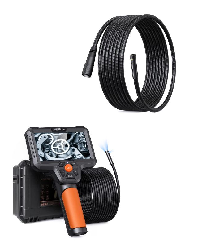 Photo 1 of DEPSTECH DS580 Dual Lens Industrial Endoscope with 10ft Gooseneck Cable Replacement, 5'' IPS Screen Endoscope Camera with Light, Waterproof Scope Camera Tool for Wall, Pipe, Automotive
--- Open Box --- 